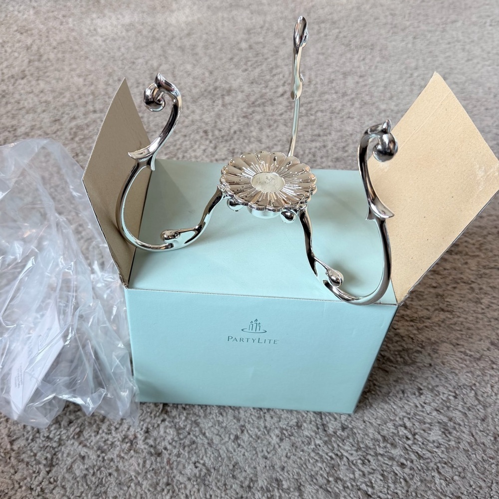 PartyLite Vintage Silverplate Scrolled Votive Candle Holder With Original Box